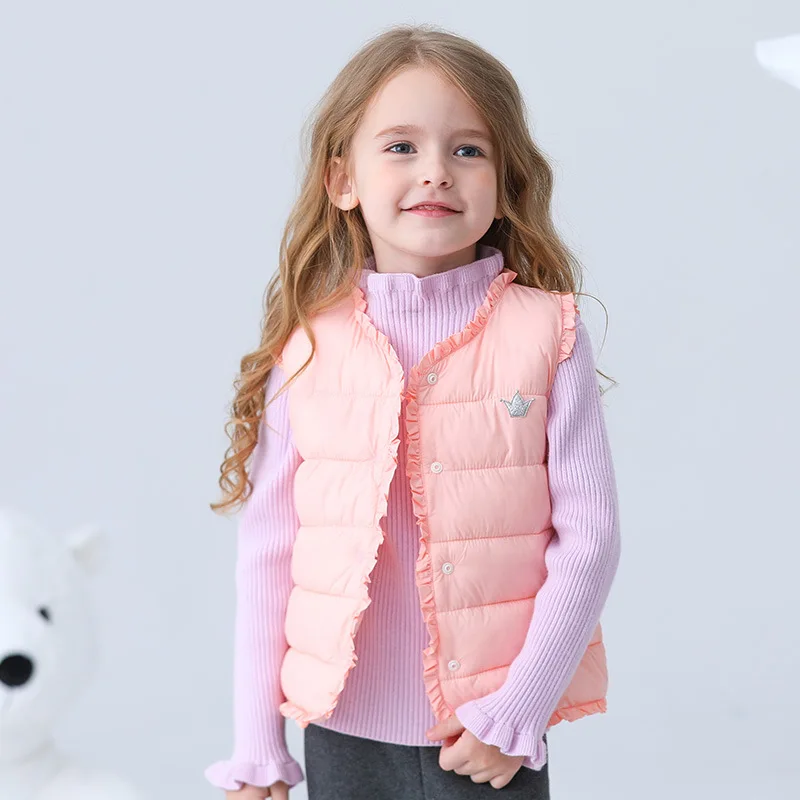 

Kids Winter Coat 2019 autumn winter new Korean version of boys and girls cotton vest thickening warm crown lace children's vest