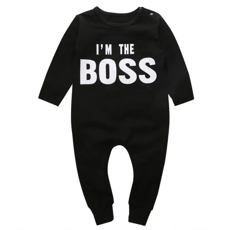 Новинка для новорожденных; комбинезон для маленьких мальчиков длинные рукава Удобная с надписью Boss комбинезон с принтом на возраст от 0 до 24 месяцев, Одежда для новорожденных Одежда для мальчиков