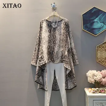 

XITAO Spring 2020 New O Neck Chiffon Shirt Plus Size Irregular Womens Tops and Blouses Loose Vintage Snake Pattern Trend XJ4100