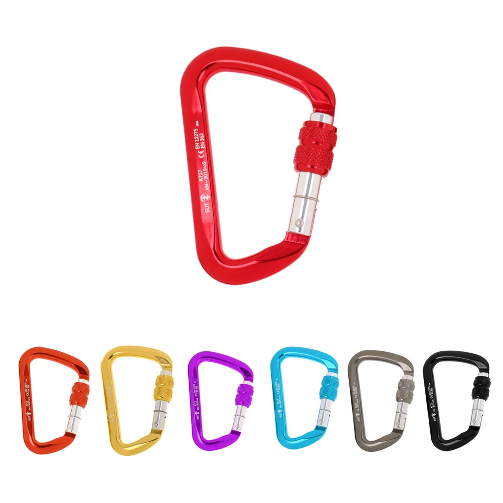 30KN Aluminum Alloy D Carabiner Screw Lock Hook for Rock Climbing Caving Rescue Camping Hiking Climbing Accessories