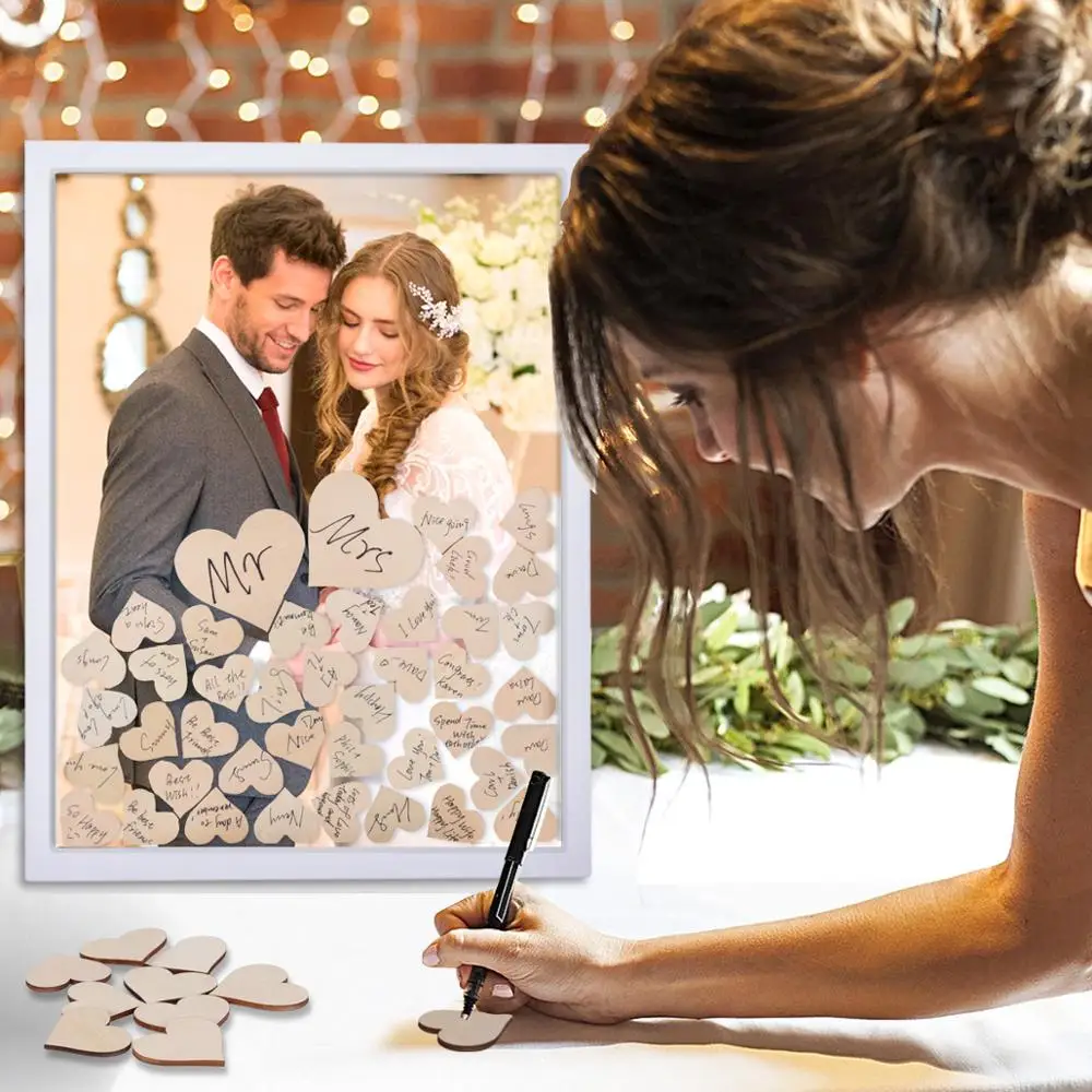 QIFU Свадебный знак в деревянной фоторамке Гостевая книга для свадьбы для гостей Персонализированная Подпись Гостевая книга деревенское свадебное украшение