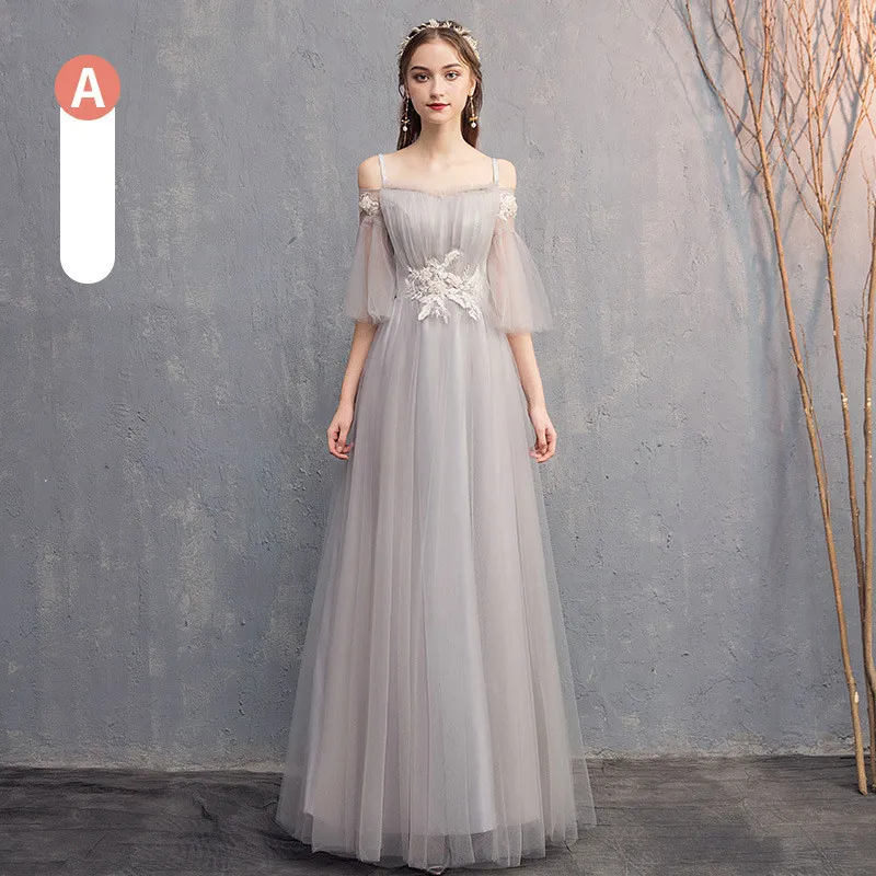 Long Gray A Style KAUNISSINA платья подружки невесты вырез сердечком А-силуэта с v-образным вырезом длинное платье средней длины для свадьбы элегантное платье Vestido для женщин 12 стилей - Цвет: Long Gray A Style