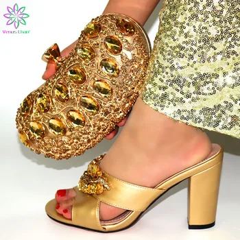 

African Women Matching Italian gold Shoe and Bag Set for Wedding Italian Shoes with Matching Bags Italy Shoes