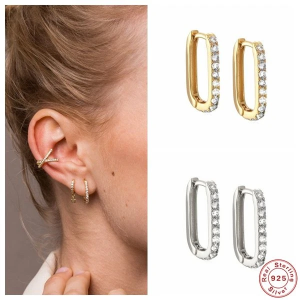 

CANNER 100% 925 Sterling Silver Luxury CZ Crystal Circle Round Hoop Earrings for Women Piercing Earrings Silver 925 Jewelry