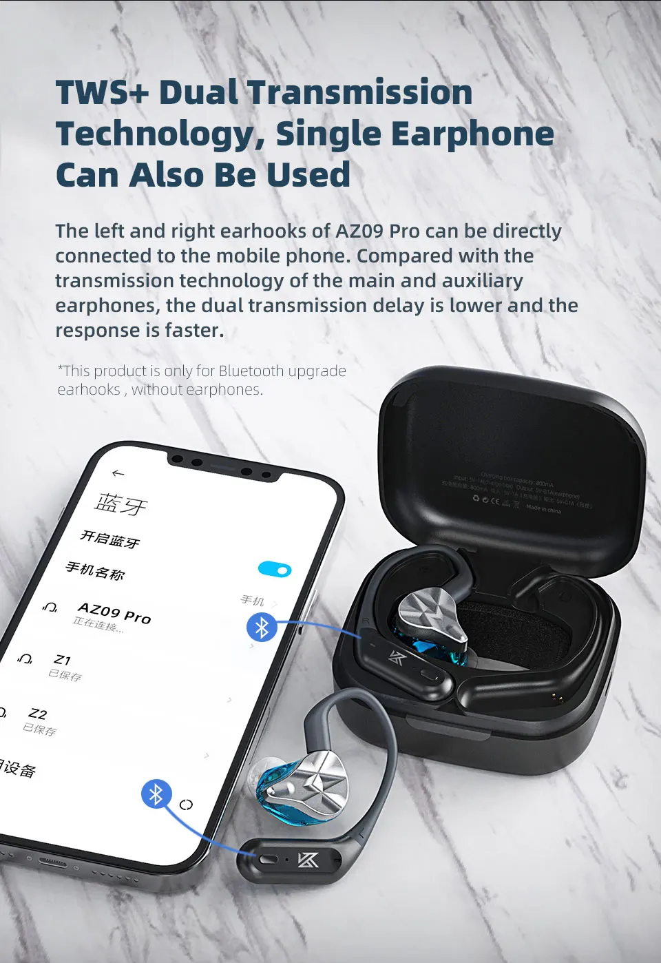 KZ AZ09 Pro Upgrade Wireless Headphones Bluetooth-compatible 5.2 Cable Wireless  Ear Hook B/C PIN Connector With Charging Case