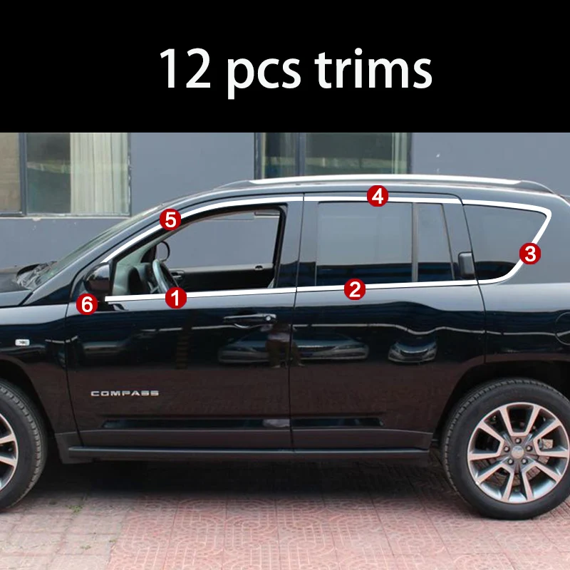 Lsrtw2017 304 нержавеющая сталь окна автомобиля планки для jeep compass 2007- 2013 2012 2011 2010 2009 2008 - Название цвета: 12 pcs trims