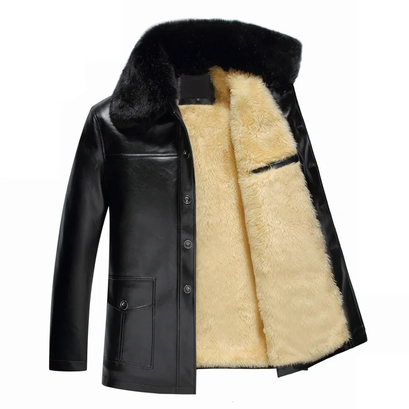 white fur Новинка года, осенне-зимняя мужская куртка из толстой искусственной кожи с бархатом, Мужская модная повседневная теплая куртка в деловом стиле для мужчин, верхняя одежда - Цвет: white fur