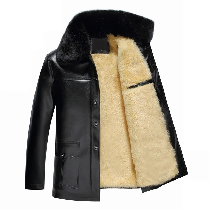 2019 New Autumn Winter Men's Plus Velvet Thick Pu Leather Jacket Men Fashion Casual Business Warm Thick Coat for Men Outwear leather blazer men