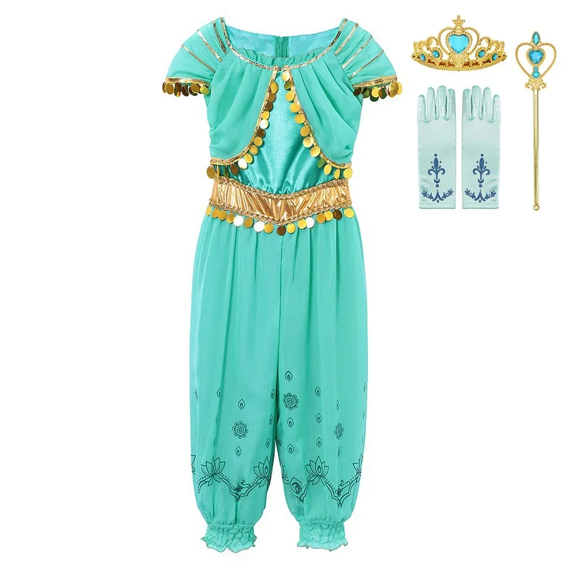 Jasmine Dress 07 Set VOGUEON аравийская принцесса Аладдин, жасмин, нарядный костюм, Детские Вечерние платья на Хэллоуин с блестками для девочек, наряд для костюмированной вечеринки - Цвет: Jasmine Dress 07 Set