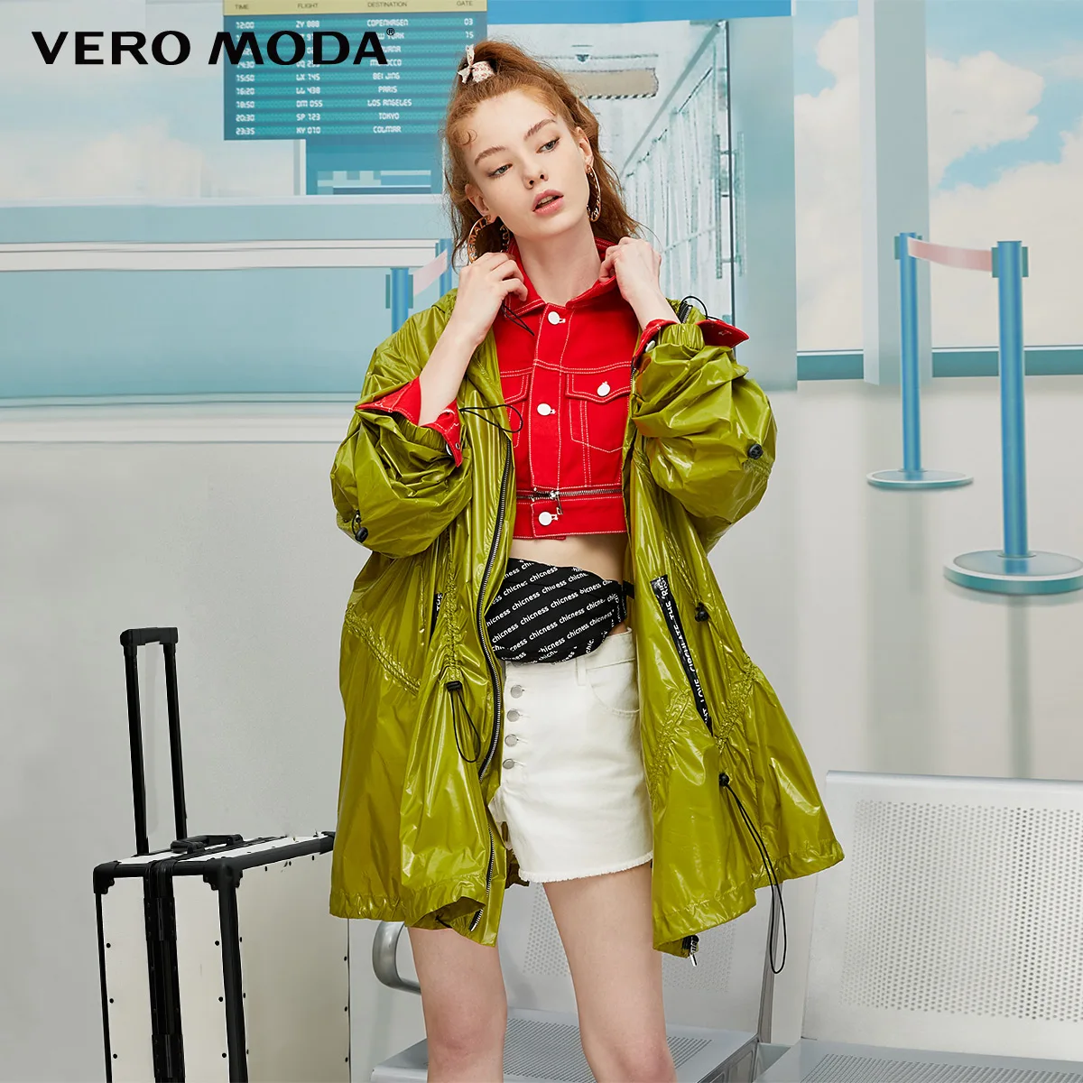 Vero Moda женский осенне-зимний глянцевый Тренч с капюшоном | 319321549 - Цвет: Green oasis
