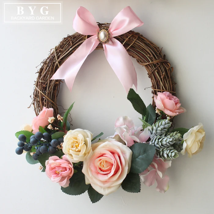 Wedding Flowers Artificial Wreath Rose Wreath Door Decoration Hanging Garland Lintel Festival Christmas Home Decor Accessories