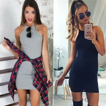 

Women Fashion Dress Sexy Off shoulder Sleeveless Dress Summer Casual Slim Dress