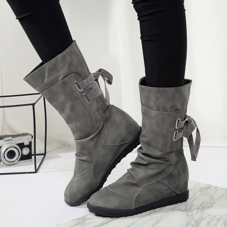 

Nice Pop Europe And American Belt Buckle Middle Barrel Boots Lace Up Bottom Shoes Plus Metal And Bowknot Nice Bootsui90