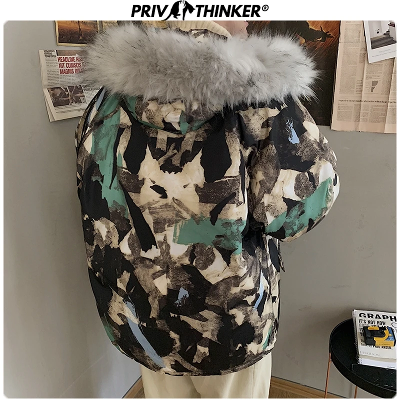 Privathinker мужские свободные плотные теплые зимние куртки пальто мужские свободная камуфляжная куртка мужская верхняя одежда большой меховой воротник парка