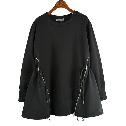 XITAO, плиссированная Толстовка на шнурке, модная новинка, элегантный маленький свежий пуловер, пэчворк, миноритарный Повседневный свитер, GCC2861 - Цвет: black   GCC2861