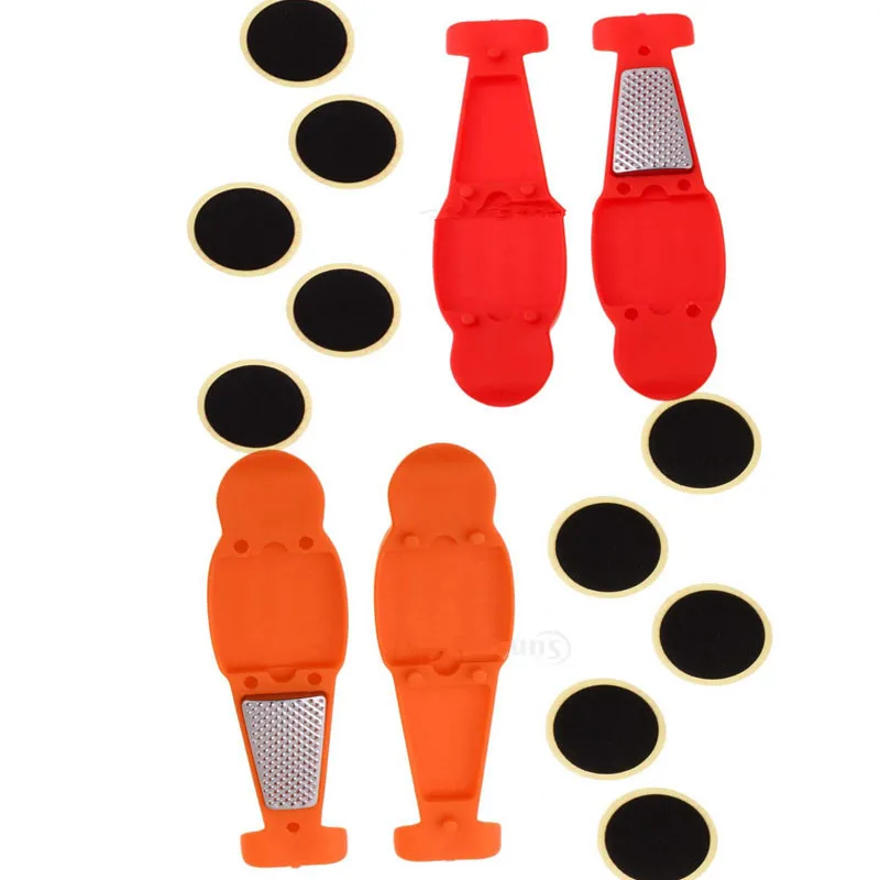 Portable Bike Tyre Levers Mini Bicycle Tool Set Glue-less Tube Patch Puncture Repair Kit Red and Orange