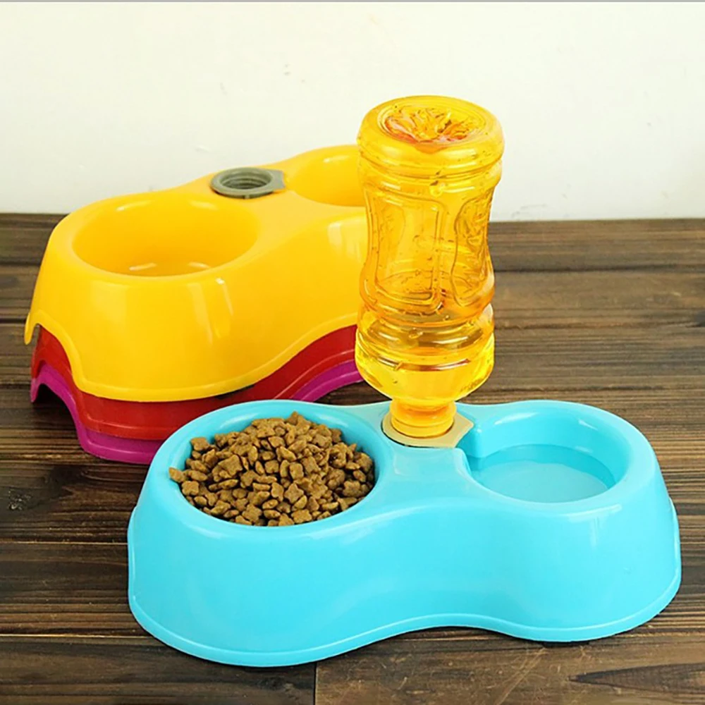 Pet automática comida de perro de plástico de dos mascotas cuencos plato alimentador de agua para perros cachorro gatos dispensador de agua de alimentación platos