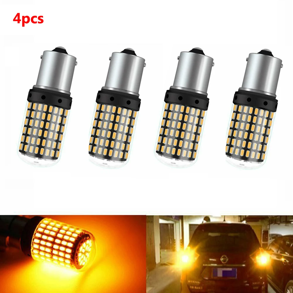 1156 BA15S P21W 3014 144 SMD Светодиодная лампа с can-шиной лампами сигнала поворота автомобиля без ошибок авто тормоза обратный свет лампы 12 В(2-10 шт - Испускаемый цвет: 4pcs yellow
