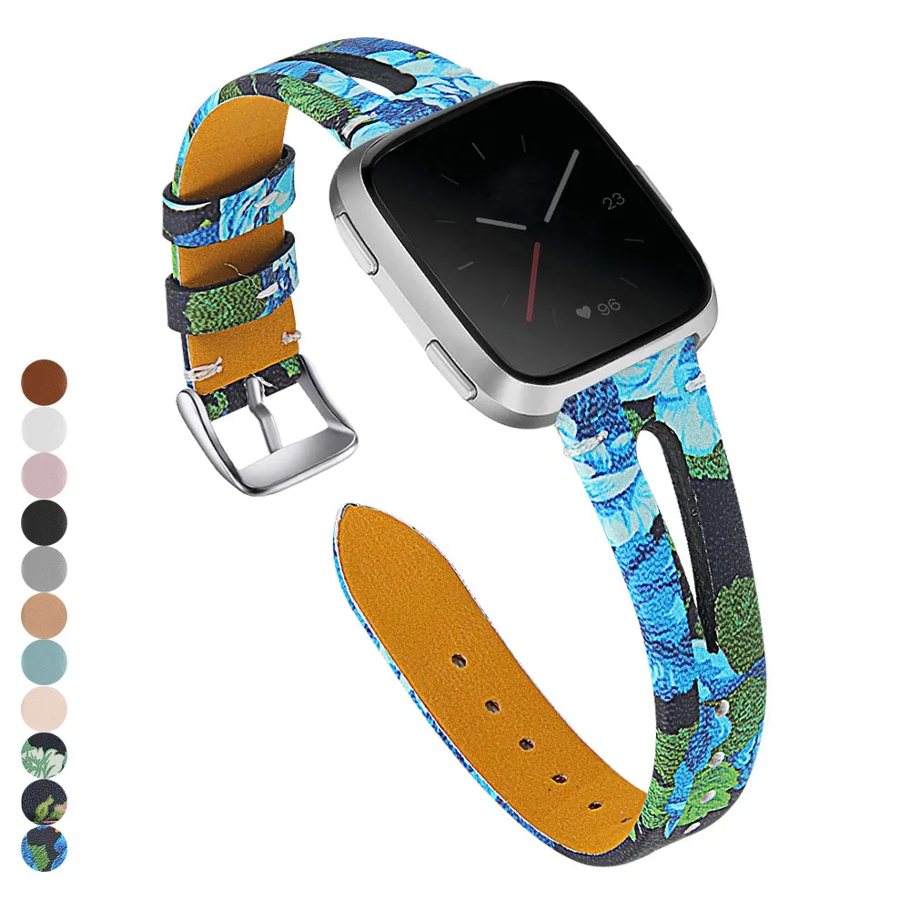 Print J Heang Печать Тонкий ремешок для часов из натуральной кожи совместим с Fitbit Versa 2/Versa Lite& SE/Fitbit Versa - Цвет ремешка: Print J