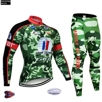 

2019 Camouflage TEAM Winter Thermal Fleece Cycling Jersey Bike Pants Set Mens Ropa Ciclismo 9D Bicycling Maillot Culotte Wear