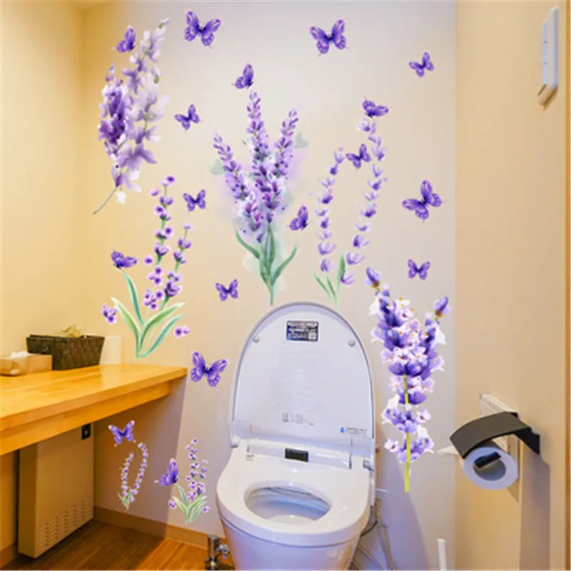 Purple Lavender Butterfly Wall Sticker Home Decor Living Room Romantic Flower Lavender Mural Art Wallpaper Bedroom Decor Muraux