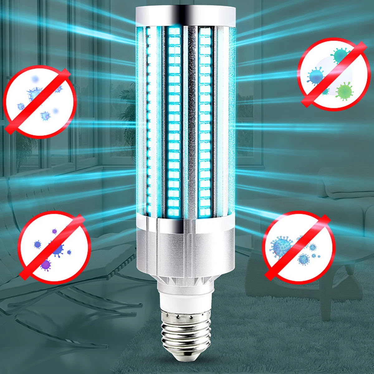 

60W UV Germicidal Lamp E27 Led UV-C Light Bulb with Remote Control 99% Antibacterial Rate Indoor Sterilization Safety Light