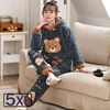5XL Autumn Winter Thick Warm Pajamas Flannel Women Sleepwear Sets Thick Coral Velvet Long Sleeve