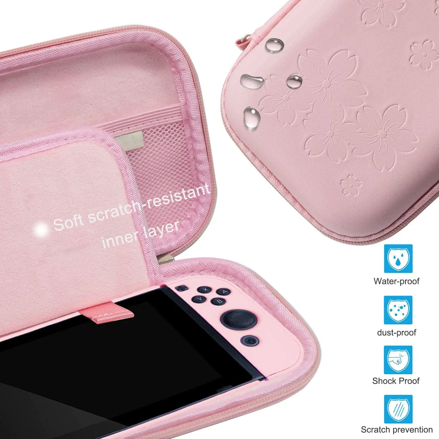 Viagem Carrying Case Acessórios Kit para Nintendo Switch Lite Console Suporte Protetor de Tela de Vidro Sakura Polegar Caps Aderência Rosa - Image 5