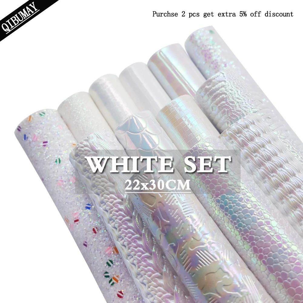 QIBU 22*30cm 화이트 가짜 가죽 Chunky 반짝이 패브릭 DIY 의류 재료 활에 대 한 비닐 패브릭 가방에 대 한 홀로..