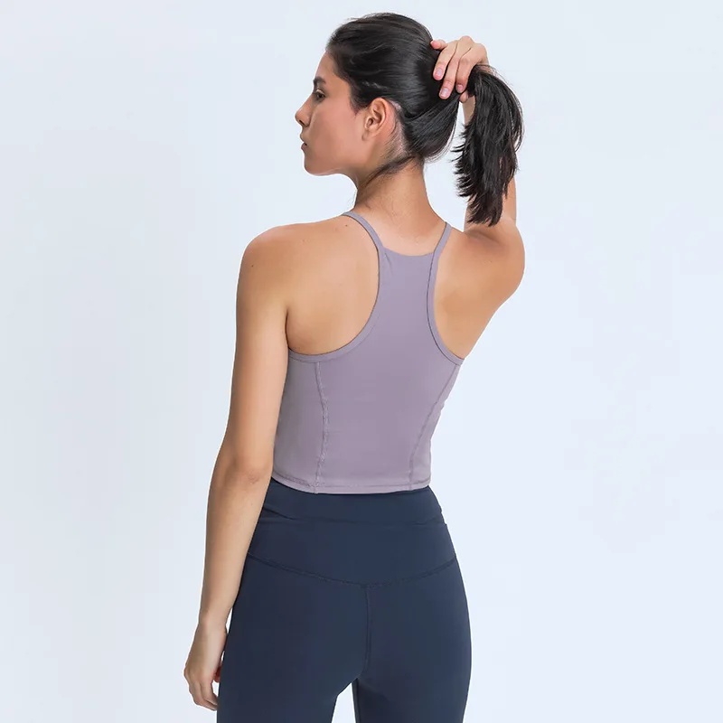 

Cross border new simple high collar Yoga vest with breast pad for women's outdoor leisure skin nudity sports underwear
