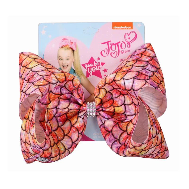 " JoJo Siwa Русалочка лента с принтом банты для волос для детей ручной работы со стразами большой бант заколка для волос для девочек аксессуары для волос