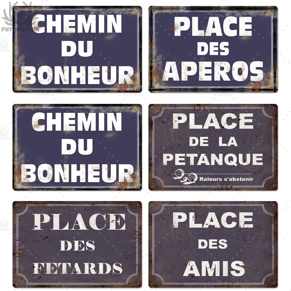Vintage French Metal Plaque Place Des Aperos Retro Sign Panneau D'information 