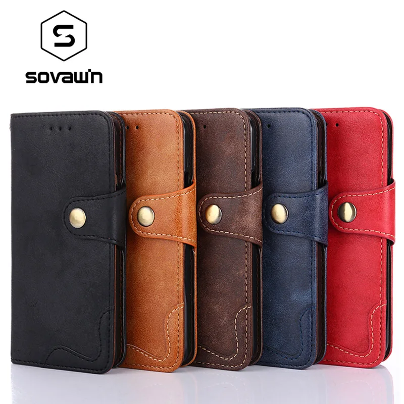 

SOVAWIN Phone Case Luxury Rivet Flip Cover Retro Texture Magnetic Stand Cover Wallet Phone Case For Iphone 6 6s XS Max 8plus