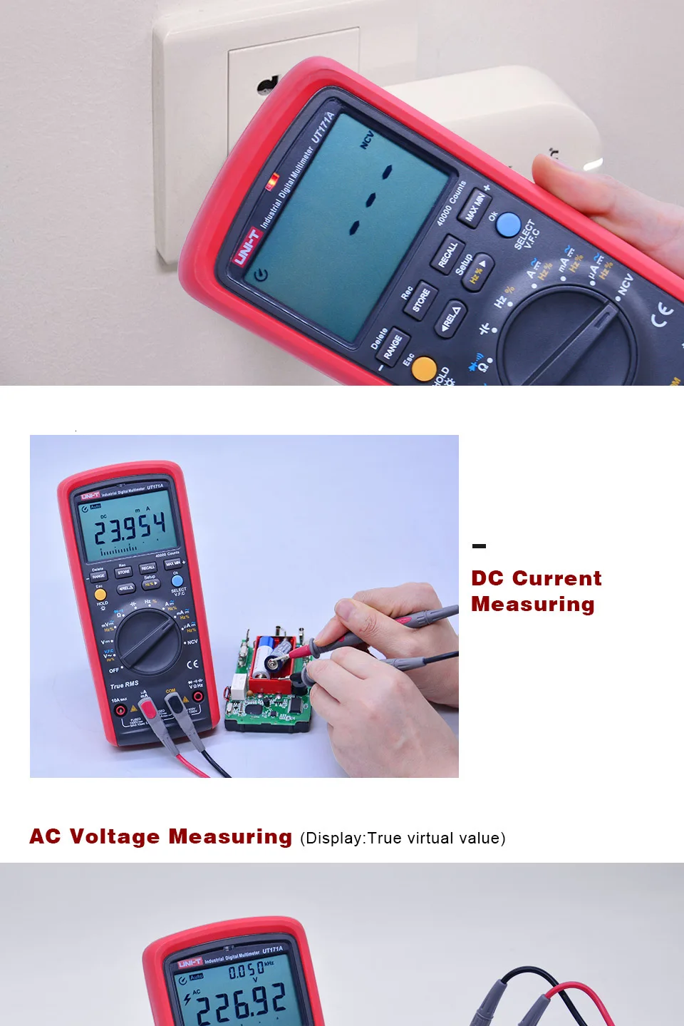 UNI T UT171A TRMS Цифровой мультиметр 40000 Граф AC DC аналоговый бар NCV VFC Ом Freq тестер USB/Bluetooth подключение хранения данных ETL
