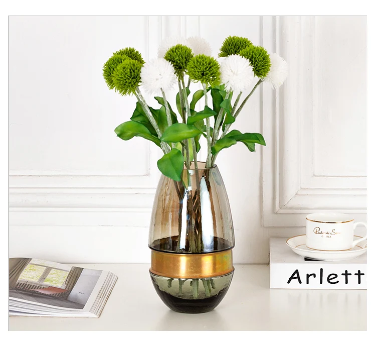 Creative Transparent glass vase Golden rim Flower arrangement Hydroponics Modern home living room Decorative ornaments