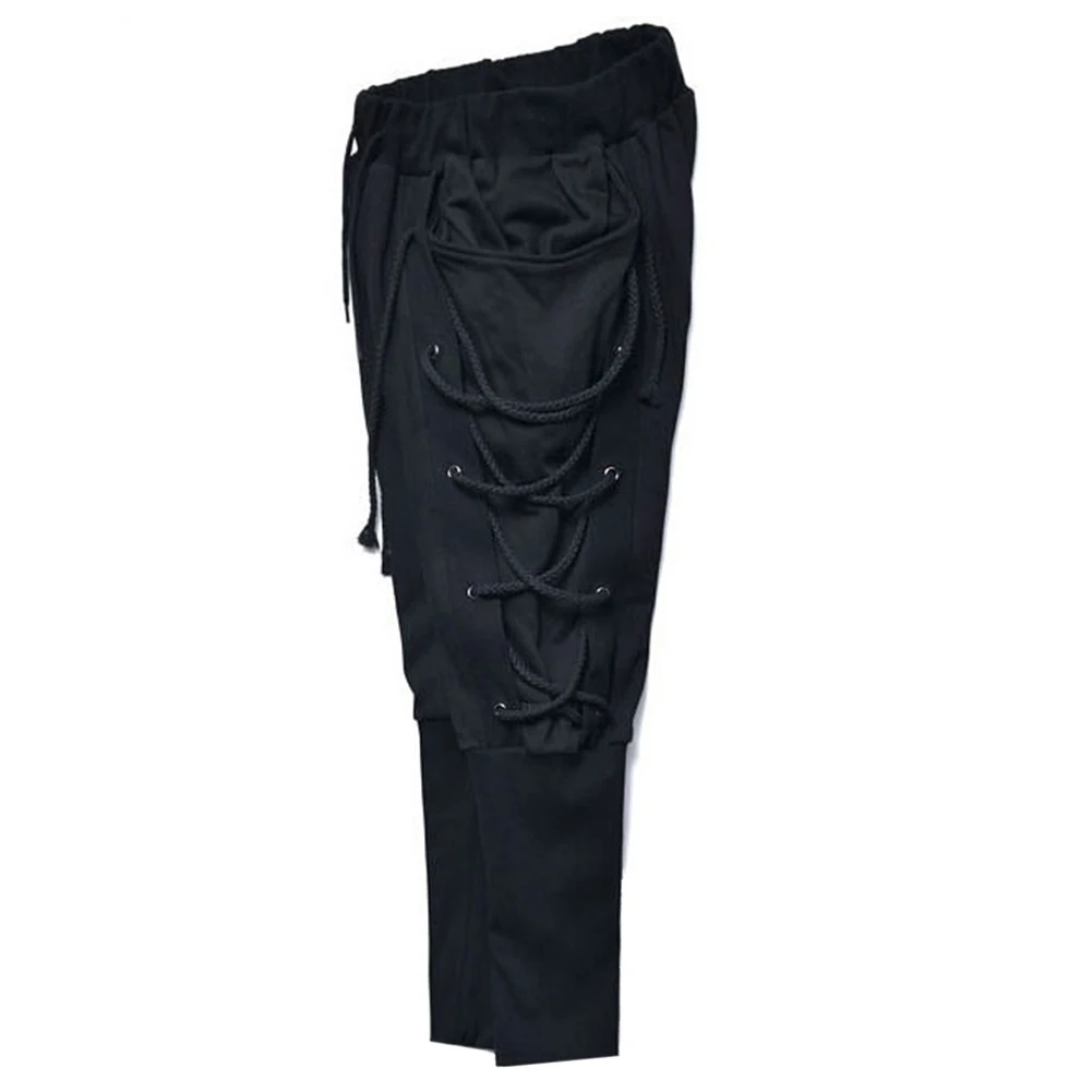 Men Solid Color Baggy Pencil Pants Navigator Bandage Elatsic Waist Trousers