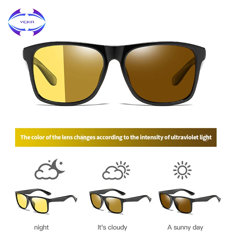 

VCKA Photochromic Sunglasses Polarized Men Day Night Vision Classic Women Safety Driving Glasses Discoloration Oculos de sol
