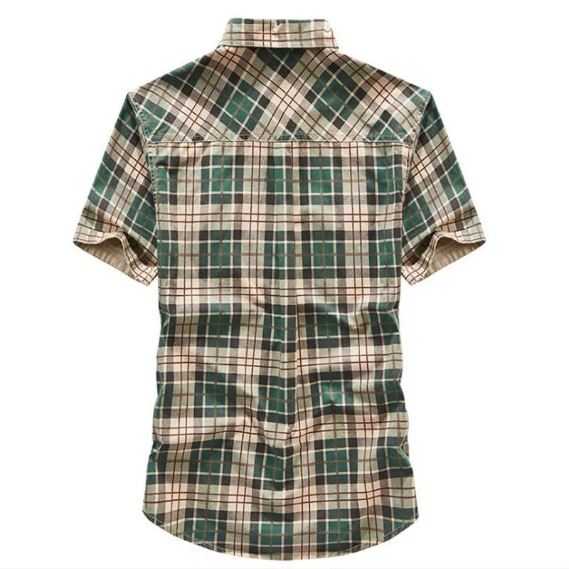 Men New Summer Men's Short Sleeves Shirts Cotton Breathable Chemise homme Loose Grid Shirt