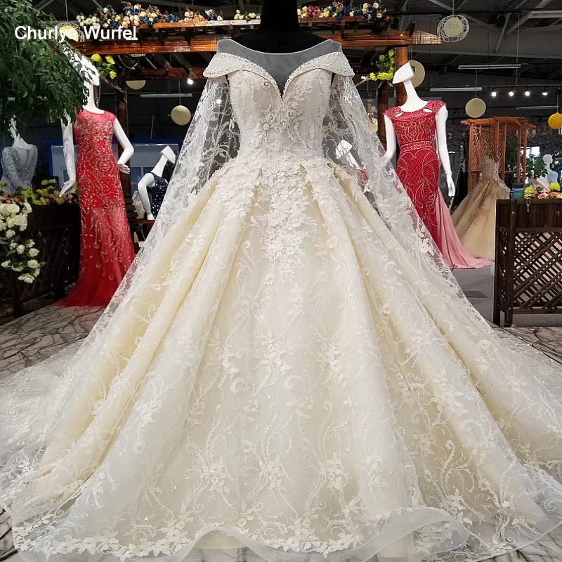LS65656 оригинальное элегантное свадебное платье с шампанским o шею с капюшоном рукав открыть замочную скважину назад puffy последнее свадебное