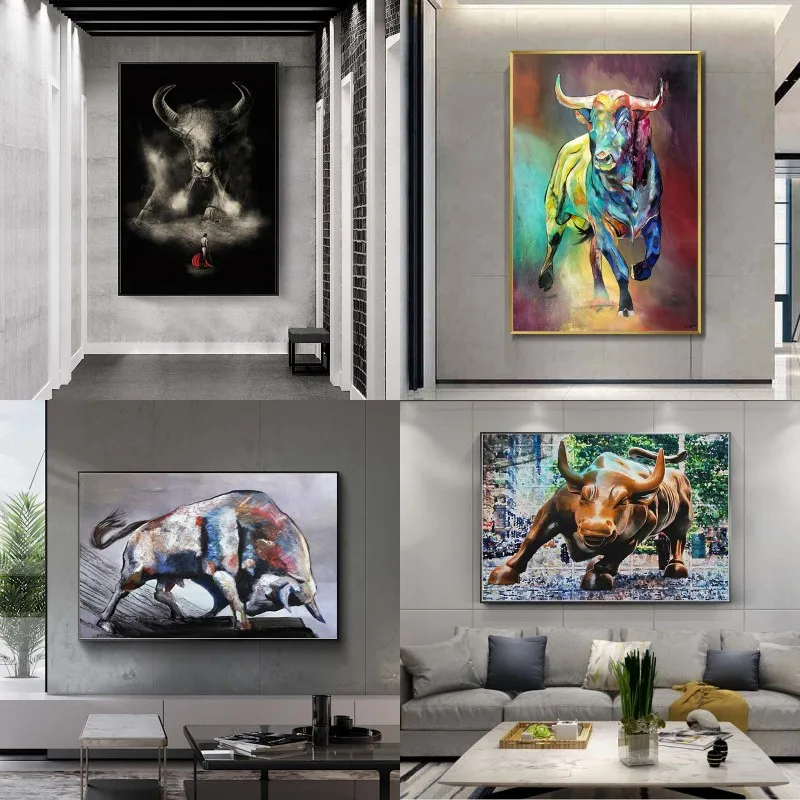 

Abstract Colorful Bull Canvas Paintings Animal Wall Art Prints Poster Living Room Decorative Paintings On The Wall Home Decor