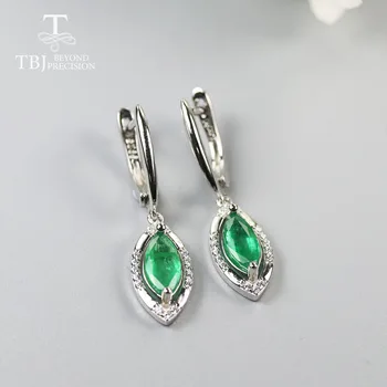 

TBJ ,Natural 1.5ct zambia emerald clasp earring mq 5*10mm 925 sterling silver real gemstone jewelry for women wife