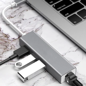 

Type-C 3 Ports USB Hub Network Card Adapter Hub RJ45 10/100Mbps Ethernet Converter for Household Network Accessories