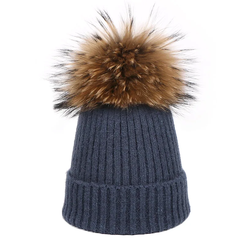 Children Winter Real Fur Pompon Hat Scarf Set for Boys Girls Knitted Cotton Hat Scarf 2 Pieces Baby Accessories Kids Gift Set - Color: E