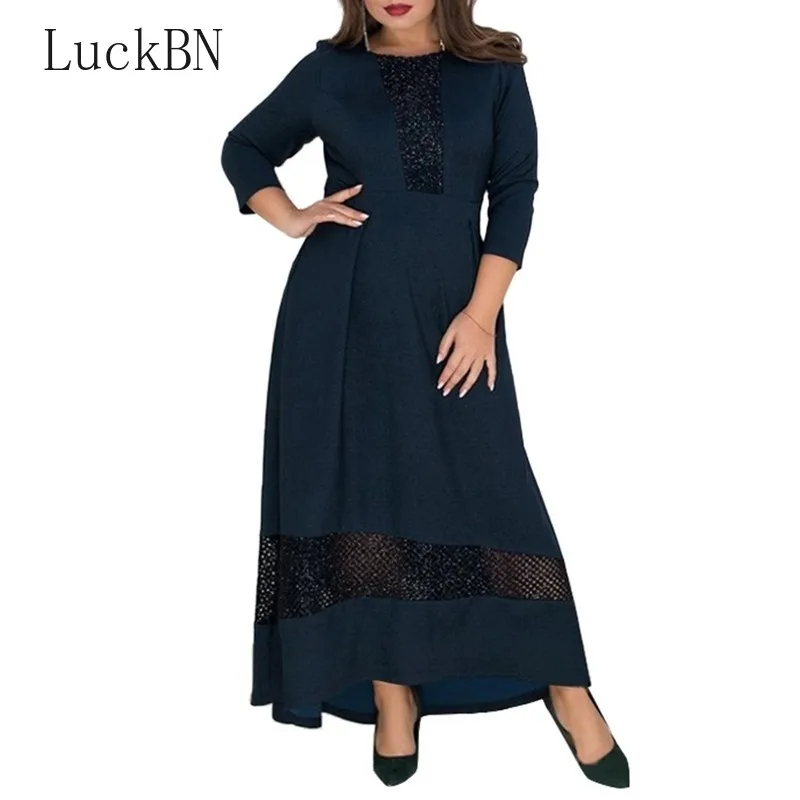 

5XL 6XL 2019 New Women Long Dress Maxi Autumn Winter Big Sizes Mesh Patchwork Dress Plus Size Sexy Party Dresses Green Clothing