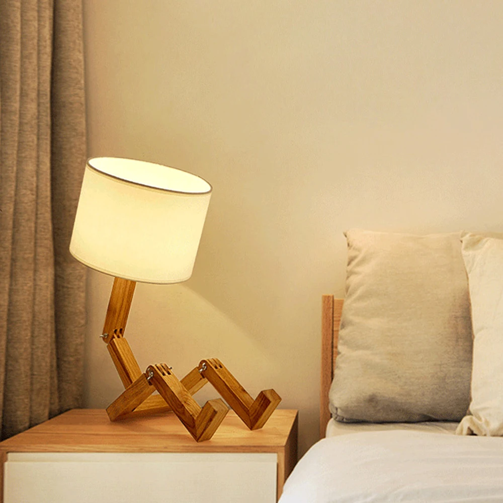 

LED Bedside Night Light Table Desk Lamp Wood Base Neutral Shade Ambient Light for Bedroom Nightstand Living Room Office Fe25