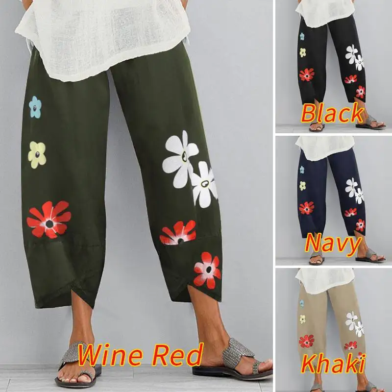 ZANZEA Viintage Print Trousers Womens Harem Pants Autumn Casual Elastic Waist Long Pantalon Female Flower Turnip Plus Size Pant
