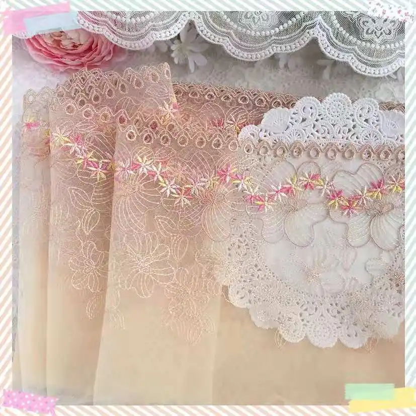 

Кружевное платье с вышивкой из полиэстера абрикосового цвета, 1 ярд/17 см, аксессуары из кружевной ткани