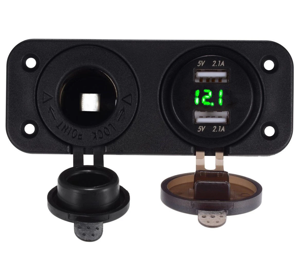 Зеленый Двойной USB разъем зарядное устройство 2.1A и 2.1A с светодиодный вольтметр 12 В розетка для автомобиля морской Автомобиль Мотоцикл ATV(синий красный зеленый - Название цвета: Зеленый
