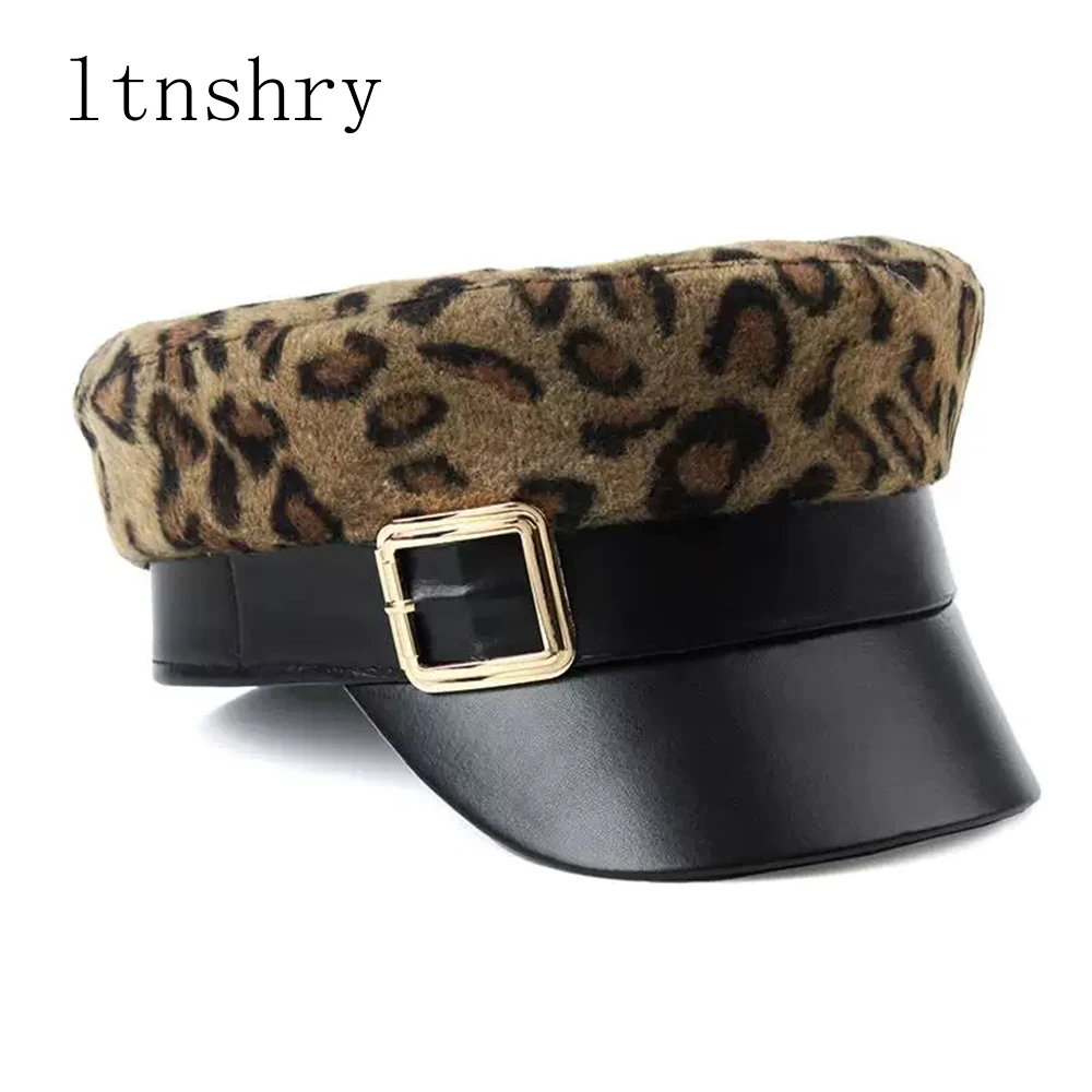 

New Autumn And Winter Women Hats New Korean Fashion Leopard Octagonal Hat Personality Trend Casual Hat For Ladies Military cap