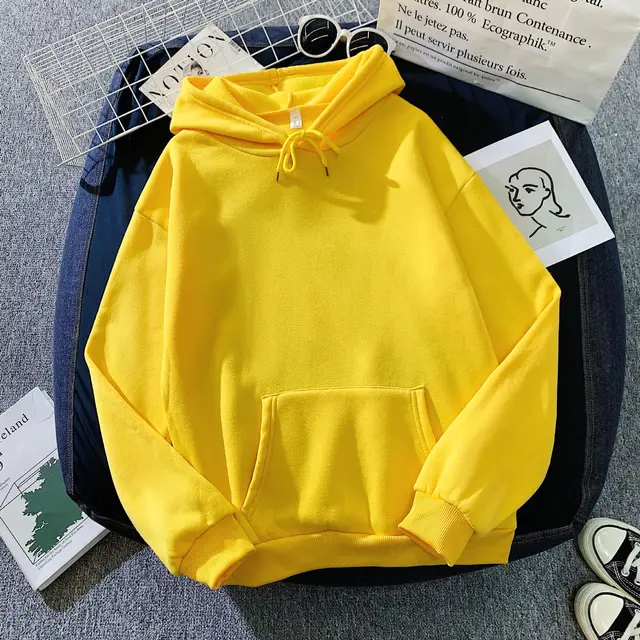Solid Hoodies Sweatshirts Men Women Clothing Polyester Long Sleeve Tops Loose Pocket Sweatshirt 2021 Men's Casual Pullover yellow